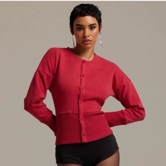 Red Button-Up Cardigan - Picture 1 of 5